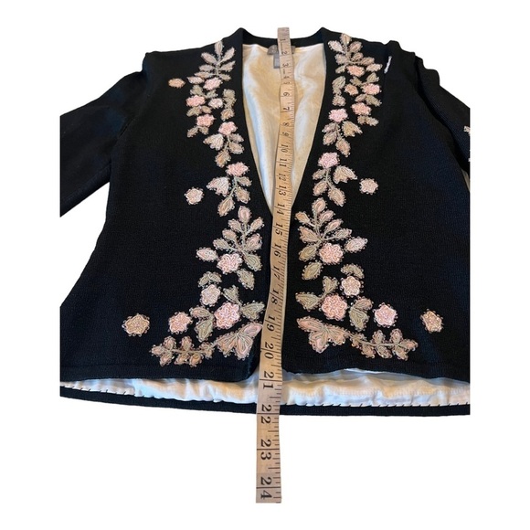 Sigrid Olsen Beaded Floral Pink Black HeavyKnit Cardigan Size SP Vintage’02 - Picture 12 of 16
